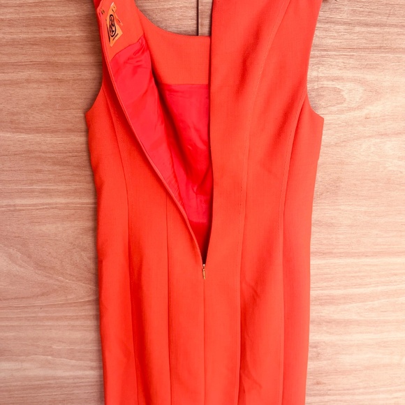 TORY BURCH Sleeveless Sheath Dress 8 Orange Wool Blend Gold Button Stitch Line - Picture 9 of 10
